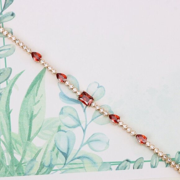 "Rose Gold Bracelet with Red Gem Accents and Round White Stones, XPBL0845 - Picture 5 of 13